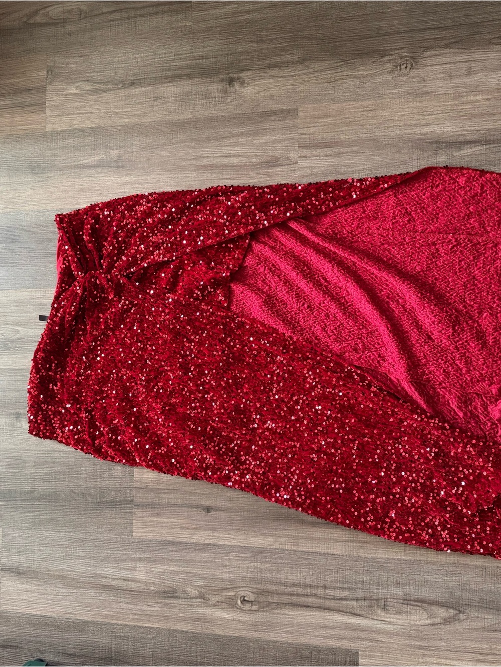 Red Sequin Maxi Skirt With Slit